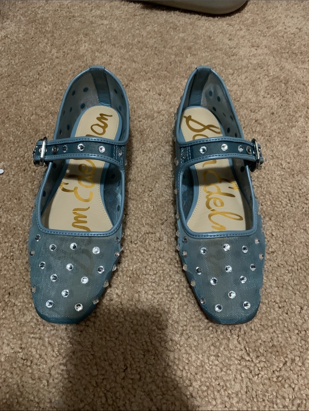 Sam Edelman Blue Mary Jane Flats with Silver Studs